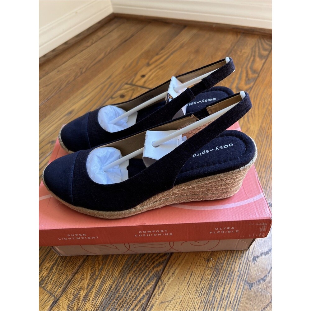 Easy Spirit Women's Size 9.5 Navy Blue Strappy Espadrille Wedge Sandals - Picture 1 of 8
